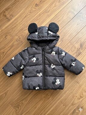 H&M Baby Puffer Jacket 6M Mickey Mouse Hooded Coat Winter Boys Girls